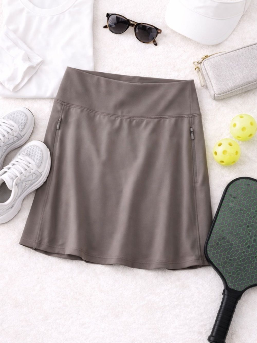 Calia Skort L Brown Built In Shorts Athletic Tennis Golf Pickleball Zip Pocket